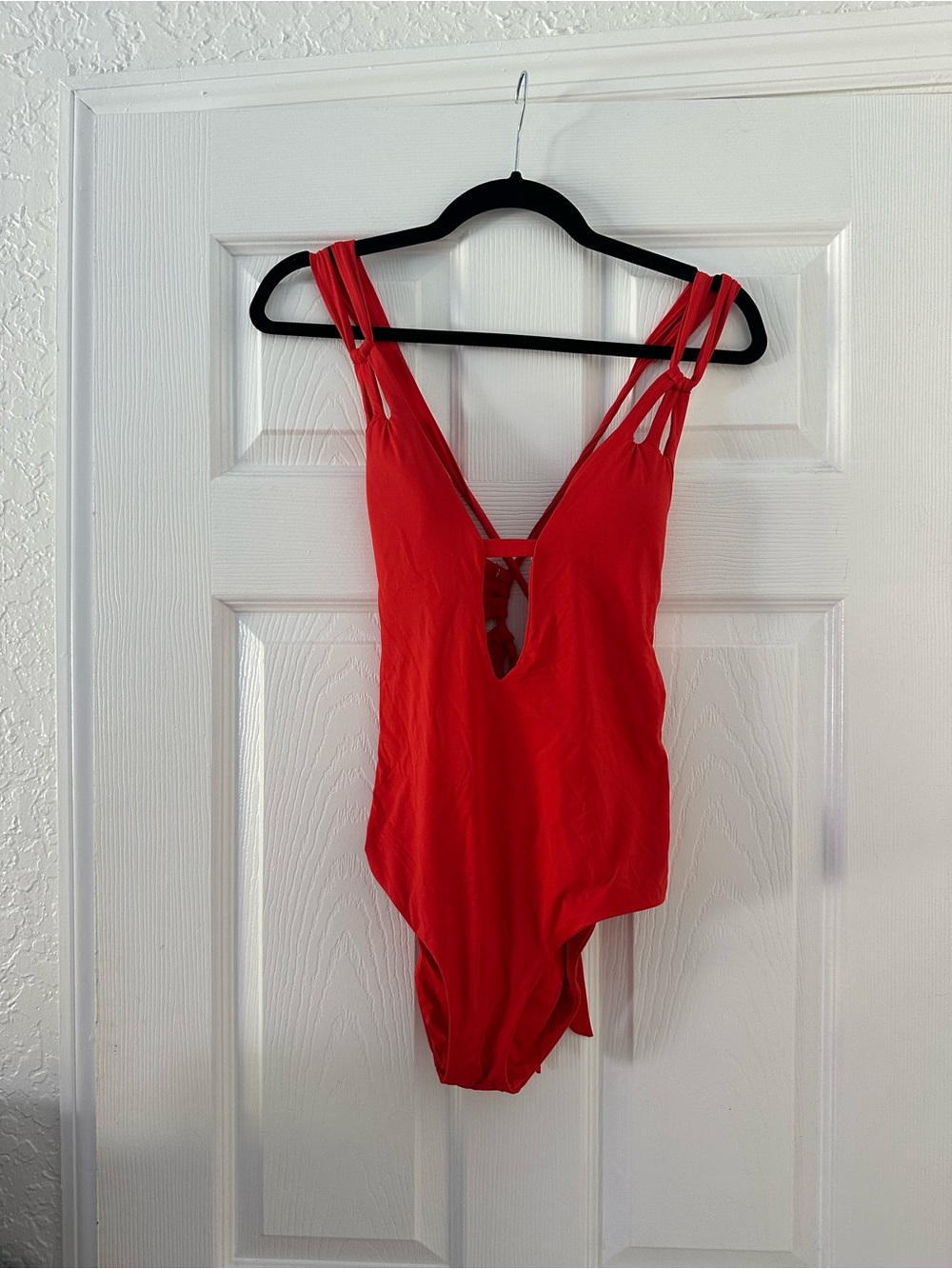 BECCA Red Strappy Plunge One-Piece Bathing Suit